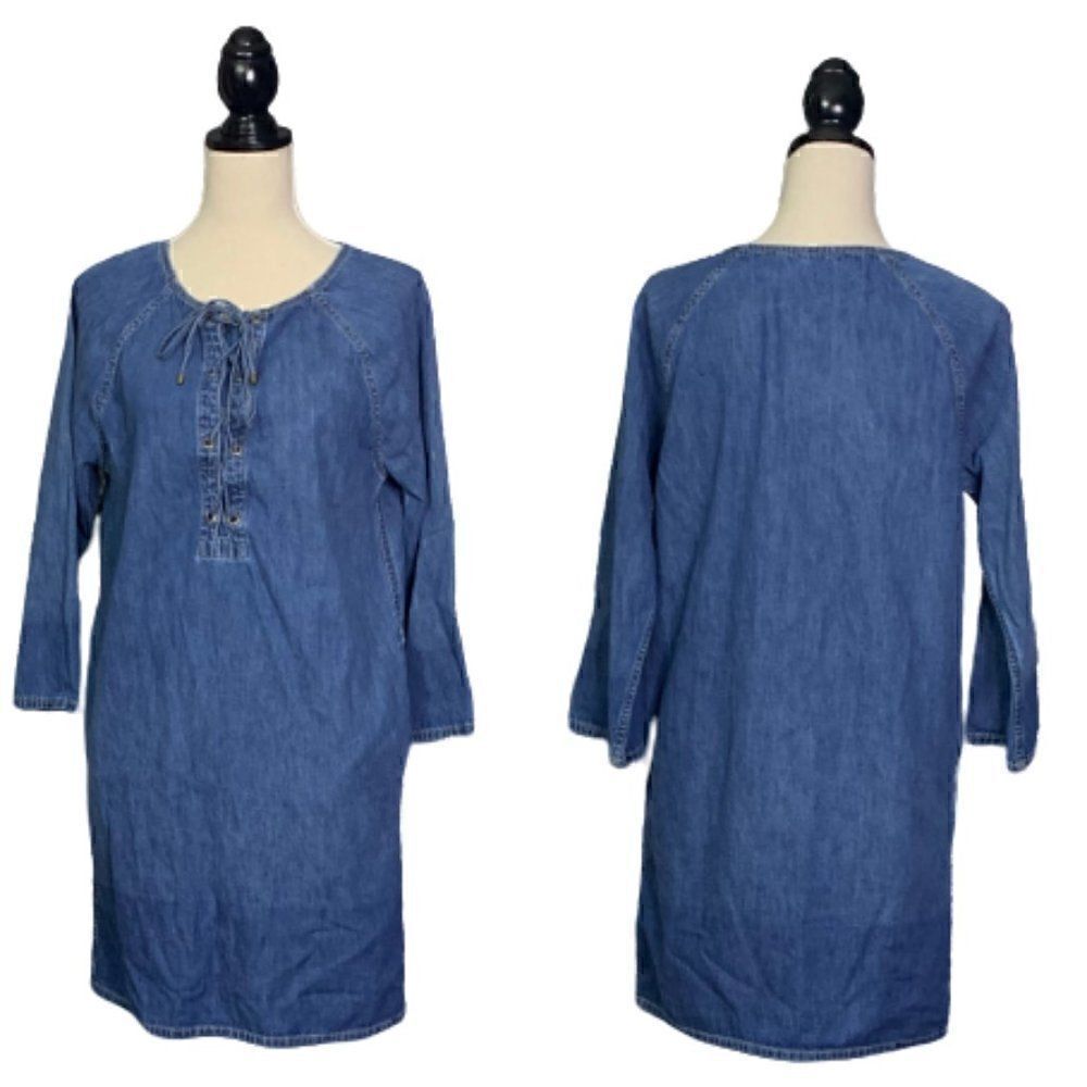 LAUREN RALPH LAUREN Denim Lace-Up Shift Dress Sz S